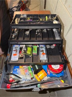 Unbranded Black Multi-Tier Fishing Tackle Box with Assorted Lures